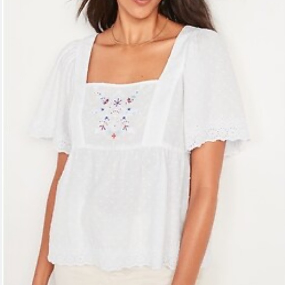 Old Navy Clip Dot / Swiss-Dot Flutter Sleeve Tie Back Top NEW! - Picture 1 of 9